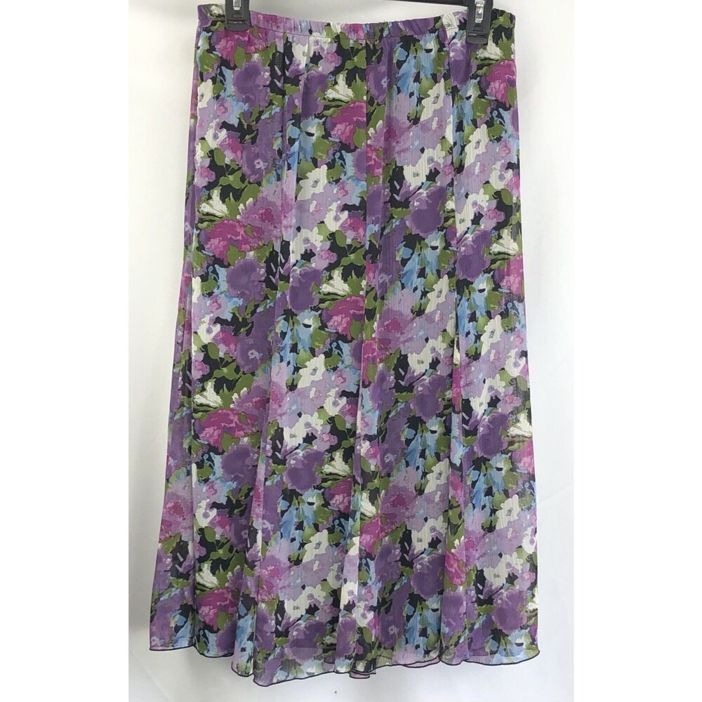 Christopher Banks Chiffon Flowy midi Skirt S Purple Floral Pleats Cottage Fairy